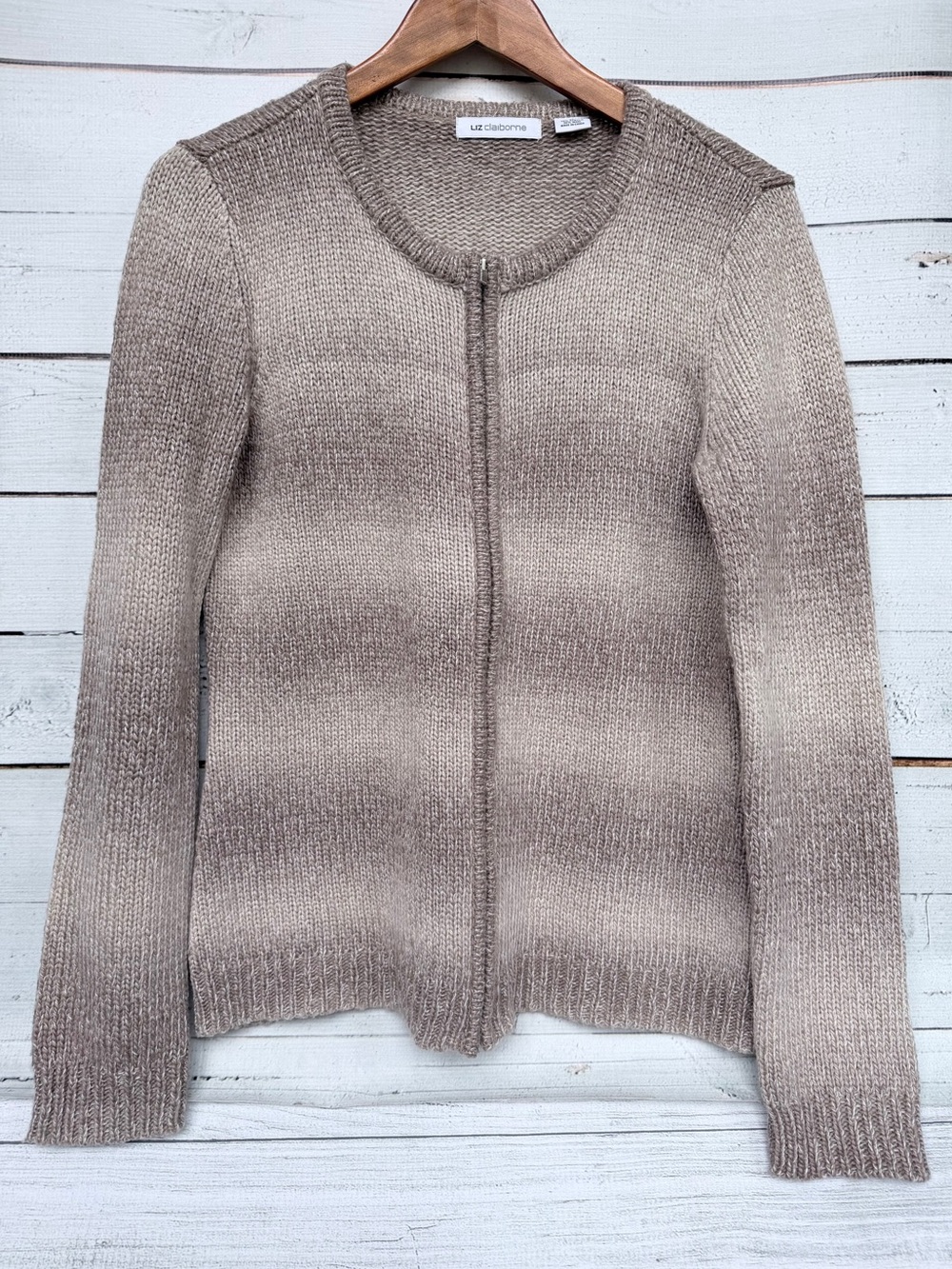 Liz Claiborne Ombre Gradient Zip Front Wool Blend Cardigan Sweater - Size Medium